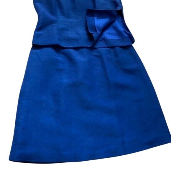 Vintage C.F.R. Women's Vibrant Blue Two-Piece Sleeveless Notch Top & ASkirt Set - Picture 4 of 6